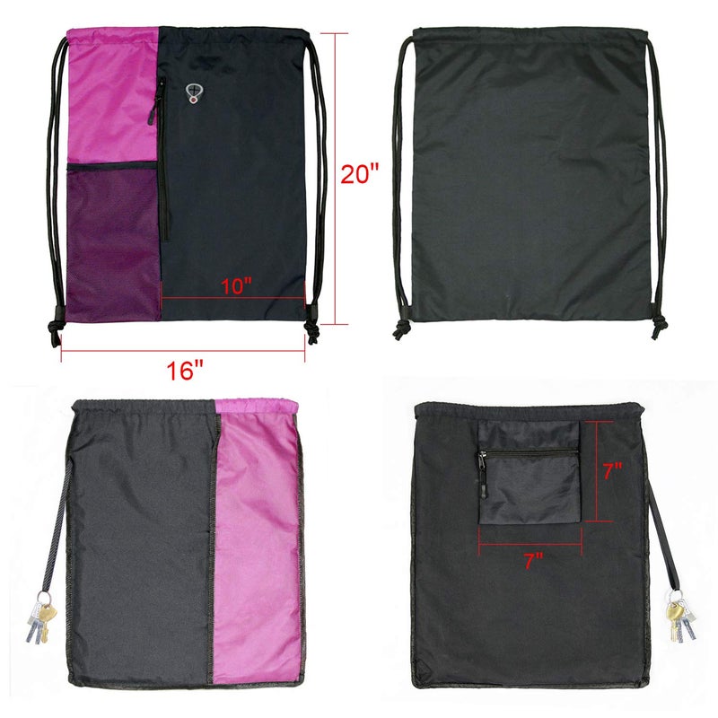 BeeGreen Sports Bag Drawstring Backpack With Water Bottle Pocket &Front Zippered Pocket Large String Bag Pack For Men Women - Image 2